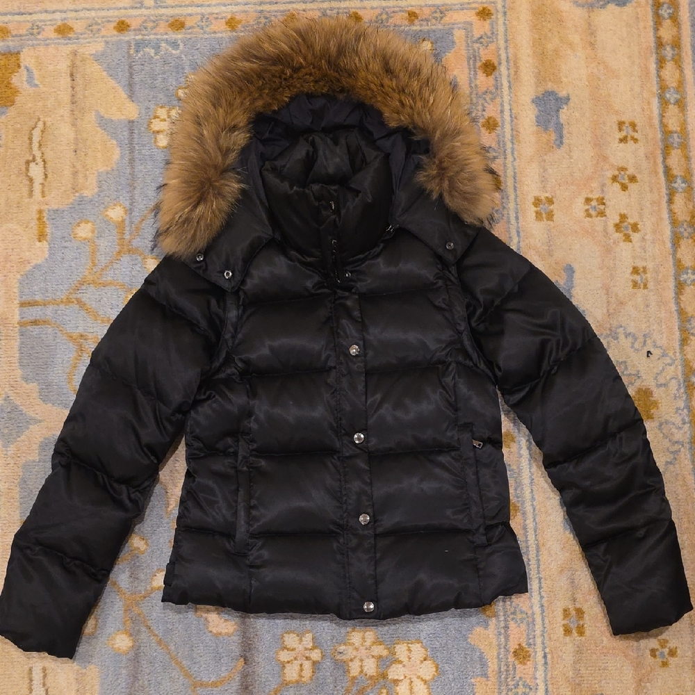 Andrew Marc Black Puffer Jacket with Faux Fur Trim